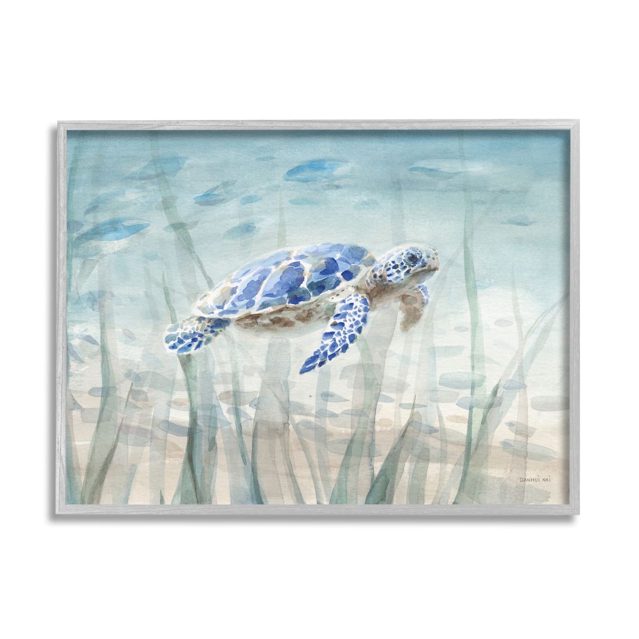 Stupell Industries Baby Sea Turtle Blue Speckled Aquatic Animal Ocean Framed Wall Art